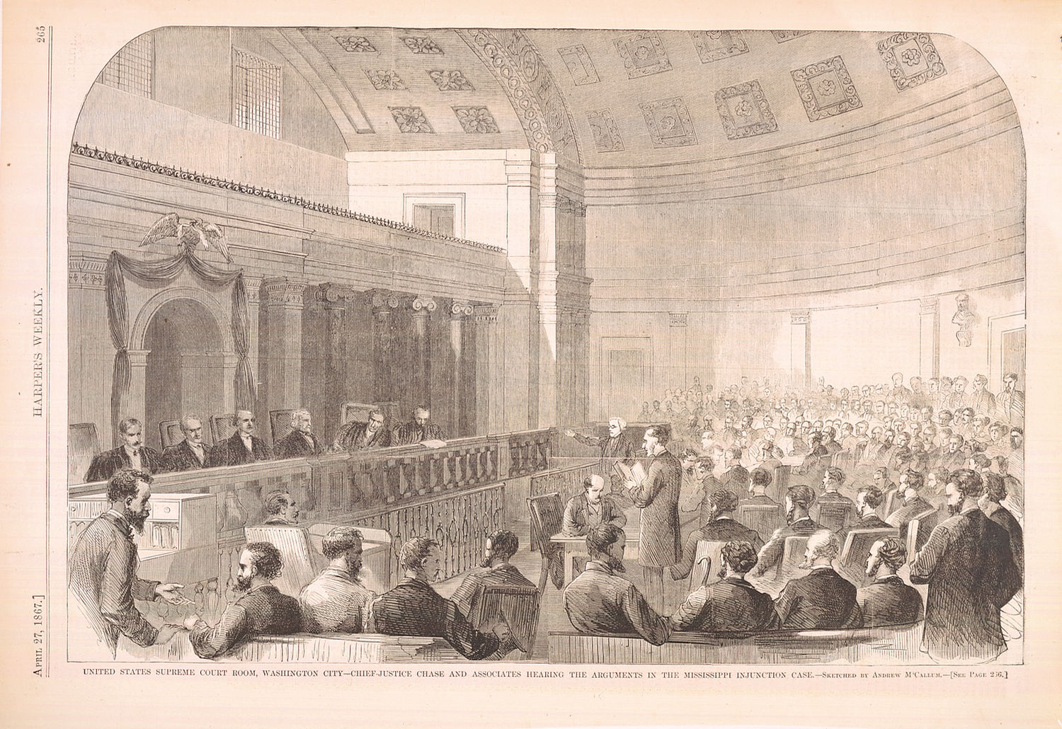 United States Supreme Court Room, Washington City—Chief-Justice Chase and Associates Hearing the Arguments in the Mississippi Injunction Case. (Acc. No. 38.00213.002)
