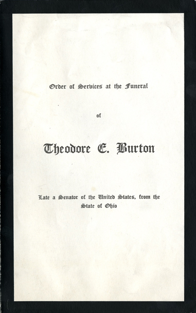 Order of Services, 1929 Theodore E. Burton Funeral (Acc. No. 11.00004.00b)