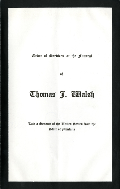 Order of Services, 1933 Thomas J. Walsh Funeral (Acc. No. 11.00004.00e)