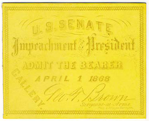 Image: Ticket, 1868 Impeachment Trial, United States Senate Chamber (Cat. no. 16.00064.000)