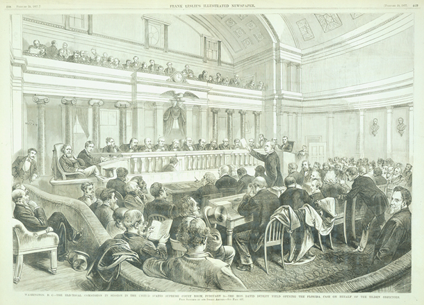 Washington. D.C.—The Electoral Commission in Session in the United States Supreme Court Room, February 2d—The Hon. David Dudley Field Opening the Florida Case on Behalf of the Tilden Objectors. (Acc. No. 38.00022.002)