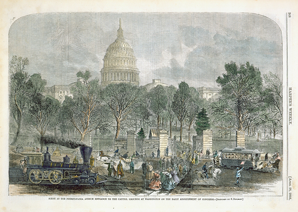 Scene at the Pennsylvania Avenue Entrance to the Capitol Grounds at Washington on the Daily Adjournment of Congress. (Acc. No. 38.00059.002)