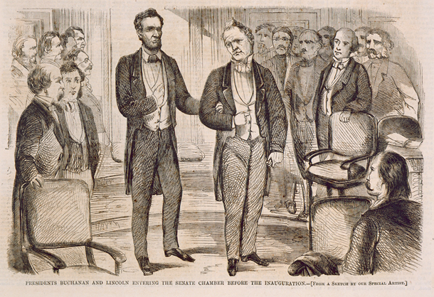 Presidents Buchanan and Lincoln Entering the Senate Chamber before the Inauguration. (Acc. No. 38.00180.001)