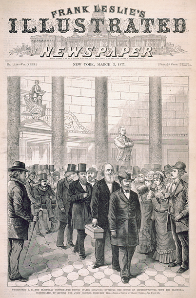Washington, D.C.—The Electoral Contest—The United States Senators Entering the House of Representatives, with the Electoral Certificates, to Re-Open the Joint Session, February 12th. (Acc. No. 38.00245.002)