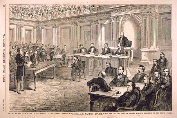 Opening of the High Court of Impeachment, in the Senate Chamber, Washington, D.C.,  on Friday, the 13th March, 1868, for the Trial of Andrew Johnson, President of the United States. (Acc. No. 38.00290.002)