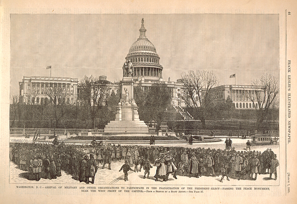 Washington, D.C.—Arrival of Military and Other Organizations to Participate in the Inauguration of the President-Elect—Passing the Peace Monument, near the West Front of the Capitol. (Acc. No. 38.00330.001)