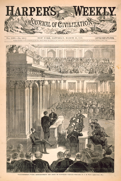 Vice-President Wade Administering the Oath to Schuyler Colfax. (Acc. No. 38.00394.002)