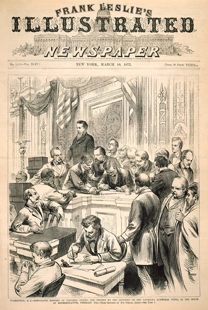 Washington, D.C.—Democratic Members of Congress Signing the Protest to the Counting of the Louisiana Electoral Votes, in the House of Representatives, February 19th. (Acc. No. 38.00399.001)