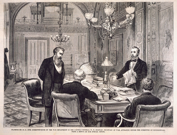 Washington, D.C.—The Committee-Room of the War Department in the Capitol—General W.W. Belknap, Secretary of War, Appearing before the Committee on Expenditures. (Acc. No. 38.00405.001)
