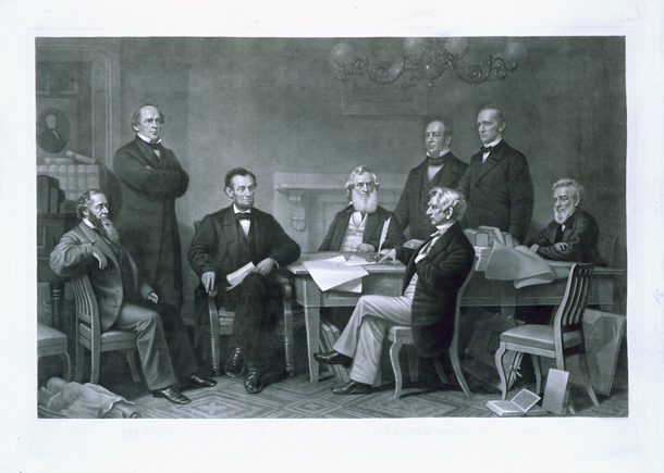 The First Reading of the Emancipation Proclamation Before the Cabinet.
