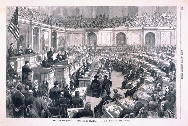 Bählung der Elektoral-Stimmen in Washington, am 9. Februar 1881. (Acc. No. 38.00534.001)