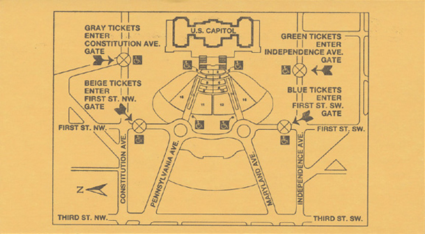 Image of the back of the 1993 Inauguration Ticket