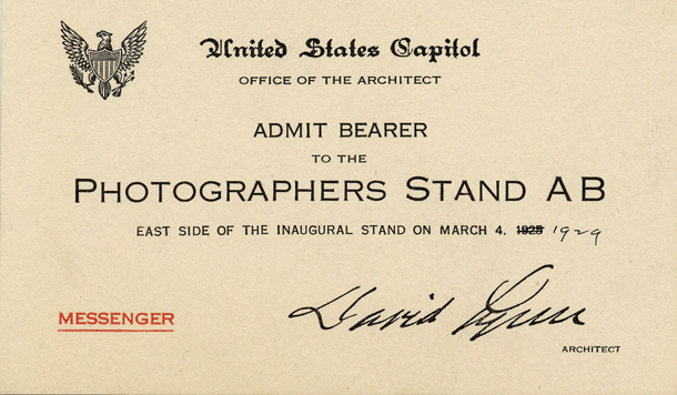Image of the front of the 1925 Inauguration Ticket