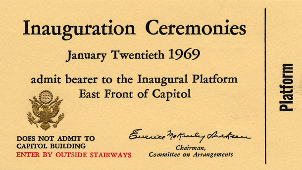 Image of the front of the 1969 Inauguration Ticket