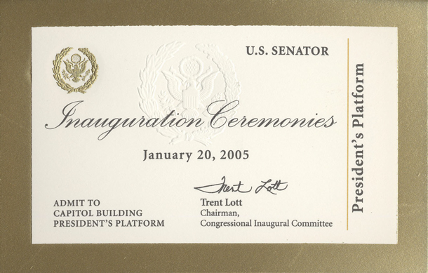 Image of the front of the 2005 Inauguration Ticket