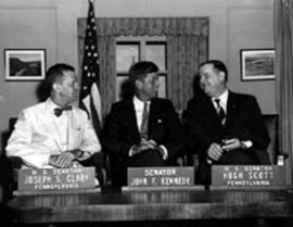 Photo of Joseph Clark, John Kennedy, and Hugh Scott