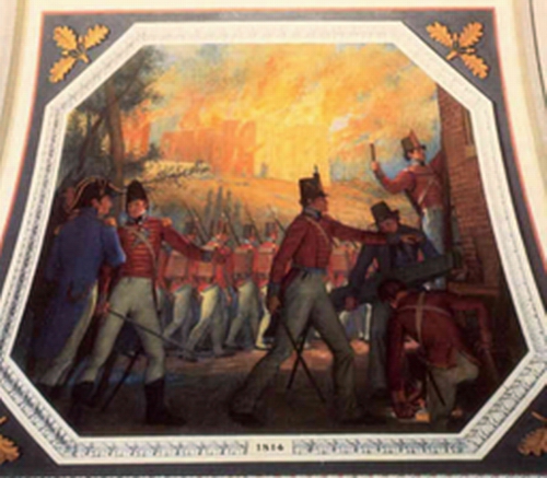 Painting of British Soldiers Burning the Capitol Building, 1814