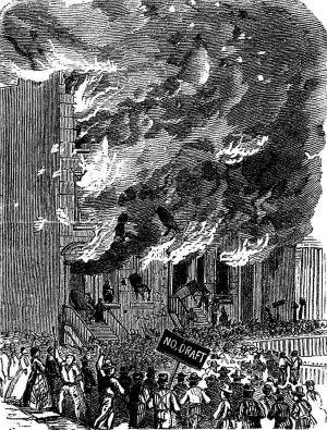 Engraving of New York City's draft riots in 1863
