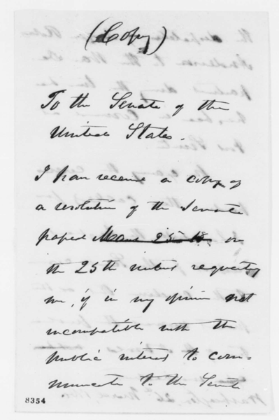 President Lincoln's written response to the Senate's request for Major Robert Anderson's dispatches.