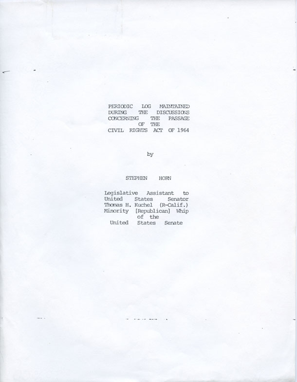 Image of page one of the Horn Log, 1964