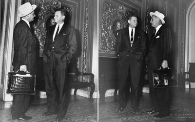 Photographs of Lyndon Johnson and Thruston Morton in the Senate Reception Room.