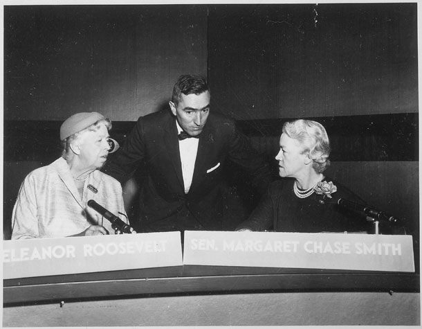 Eleanor Roosevelt and Margaret Chase Smith on Face the Nation in Washington, D.C., on November 4, 1956