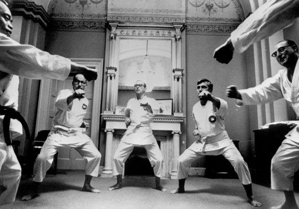 photo of senators practicing karate