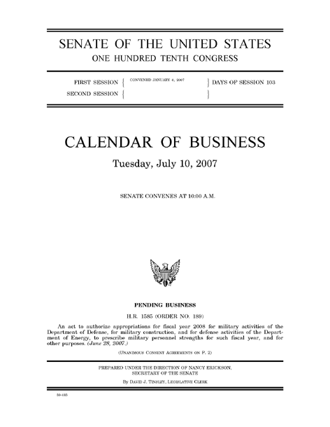 Senate Calendar of Business