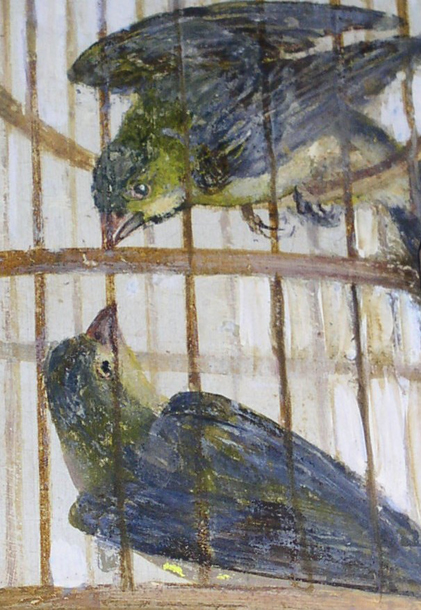 A painting of siskins by Constantino Brumidi
