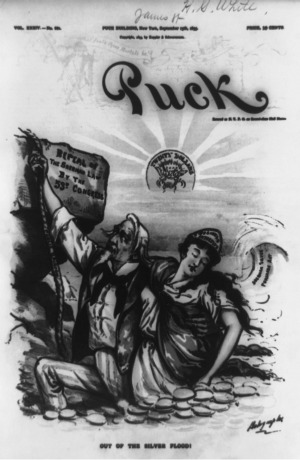 Cover of <i>Puck Magazine</i> depicting repeal of the Sherman Silver Purchase Act
