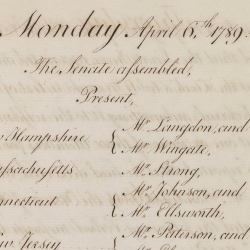 Page from the Senate Journal Noting the First Quorum, April 6, 1789