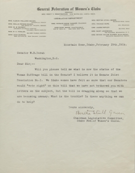 Correspondence of Senator William Borah (R-ID) and Bertha Stull Green, 1914