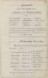 Page from the Senate Journal Noting the Absence of a Quorum, March 4, 1789