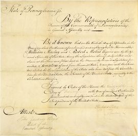 Credentials of Senators William Maclay and Robert Morris from Pennsylvania, 1789