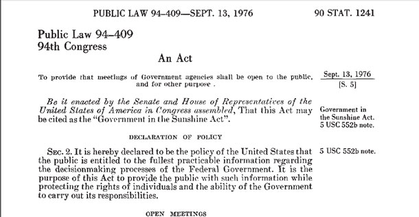 Government Sunshine Act, P.L. 94-409, September 13, 1976