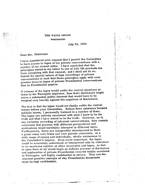 President Nixon's July 23rd Letter Refusing to Comply