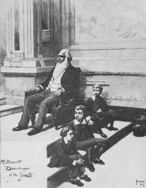 Doorkeeper Isaac Bassett with Pages in the Senate Chamber