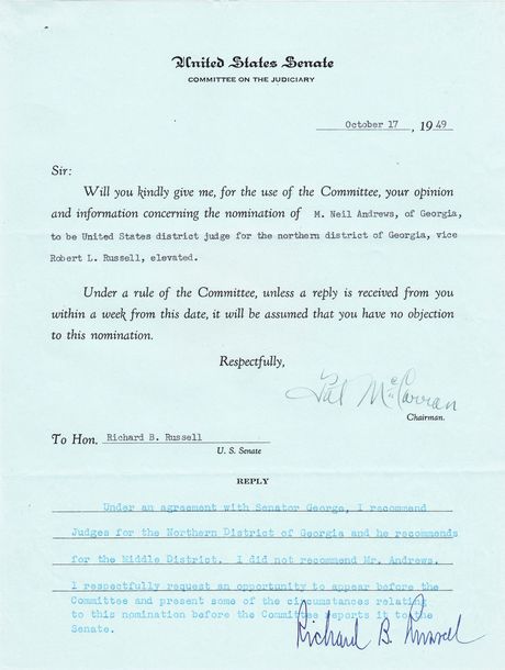 Blue Slip, Senate Judiciary Committee, 1949