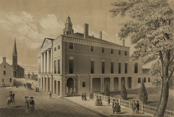 Federal Hall, Wall Street and Trinity Church, New York, in 1789