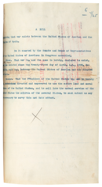H.R. 10086 Declaration of War with Spain, 1898