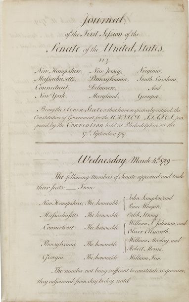 Page from the Senate Journal Noting the Absence of a Quorum, March 4, 1789