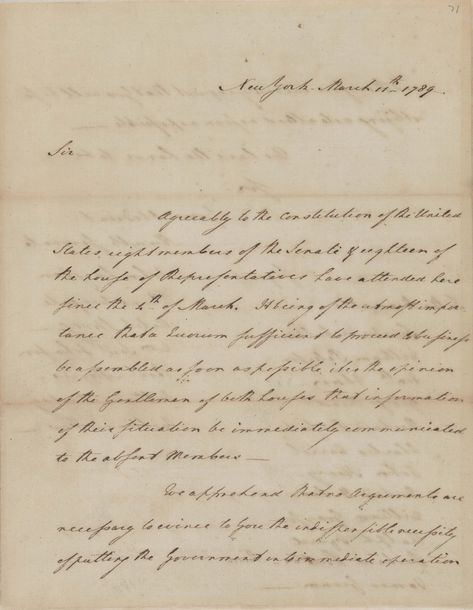 Letter to Absent Senators from the Senate, March 11, 1789