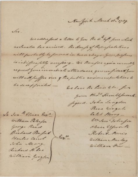 Second Letter to Absent Senators from the Senate, March 18, 1789