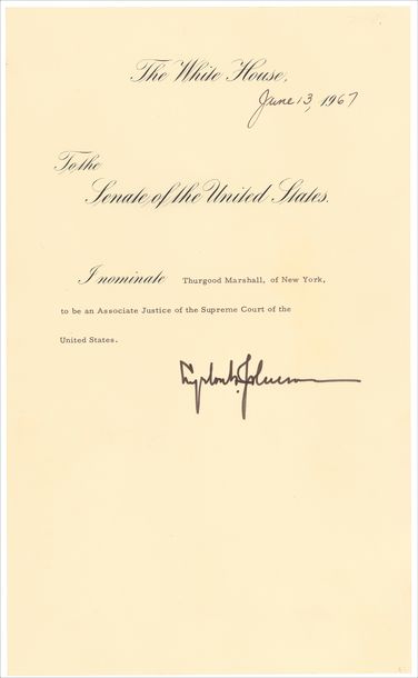 President Lyndon B. Johnson's Nomination of Thurgood Marshall to be Associate Justice of the Supreme Court, 1967