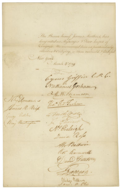 Recommendation from Members of the Confederation Congress to Appoint James Mathers Senate Doorkeeper, March 4, 1789