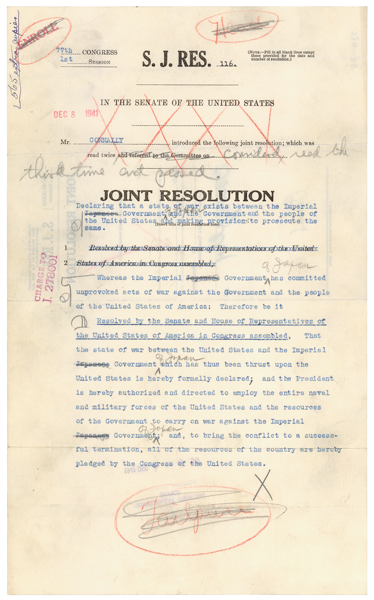 S.J.Res. 116: Declaration of War with Japan, WWII