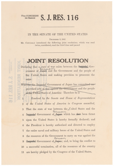 S.J.Res. 119: Declaration of War with Germany, WWII