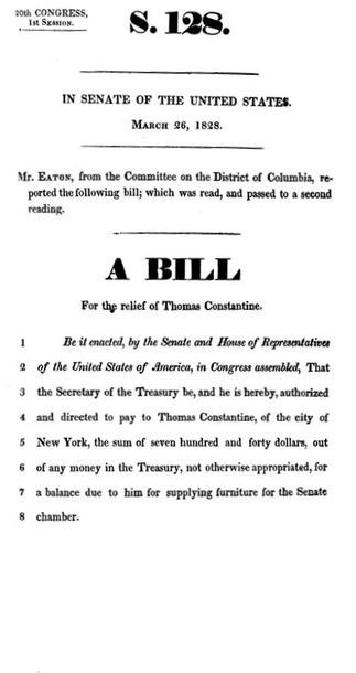 S. Res. 128 Authorizing Payment to Thomas Constantine for Senate Furniture