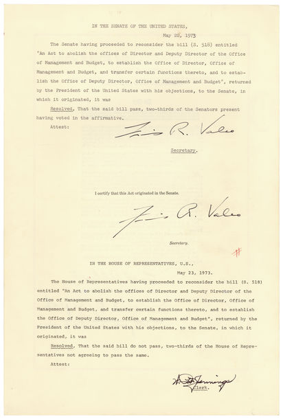 Attempted Override of President Richard Nixon's Veto of S. 518, 1973