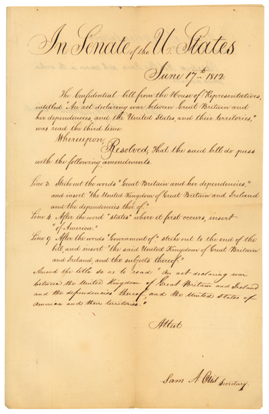 War of 1812: Senate Amendments